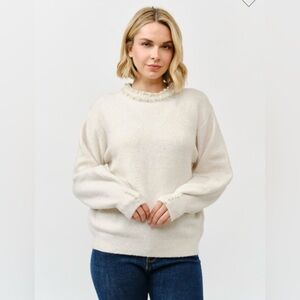 126. Camille, Pearl embellished sweater, ivory, various sizes